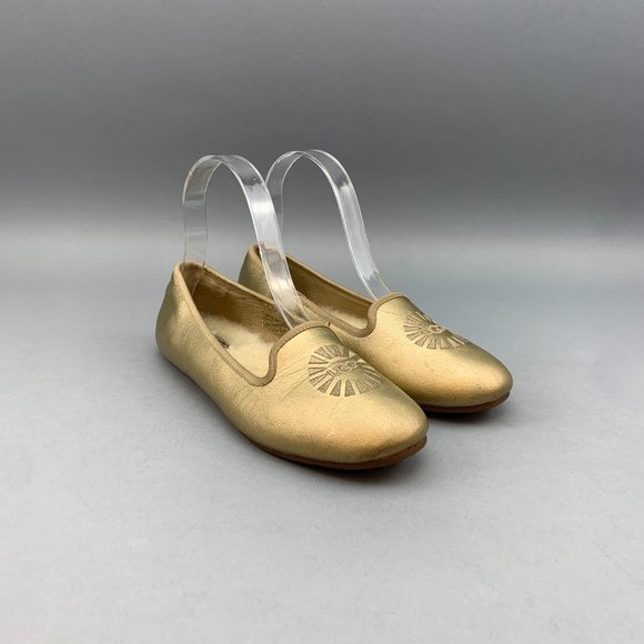 UGG Carey Ballet Flats -Leather & Sheepskin Girl Size 3Y Gold - Picture 2 of 12